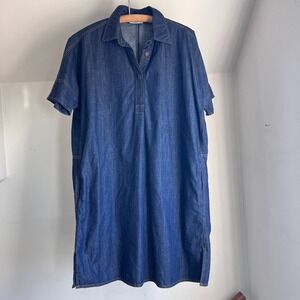 Paper Label Vlada Denim Shirt Dress Blue Cotton Short Sleeve Shift Size Medium